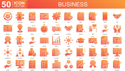 business icon collection set. Containing process, Social Media, Reporting, Data, expert icon.