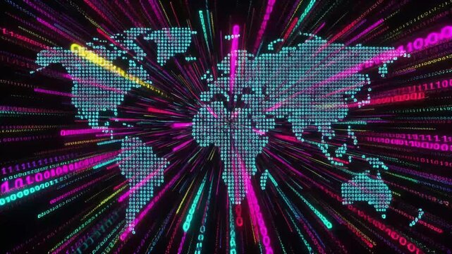 High-Tech Abstract Flat Earth Continental Outline | 4K Digital Data Map Animation Loop