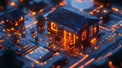 Futuristic house on a glowing circuit board landscape - Powered by Adobe