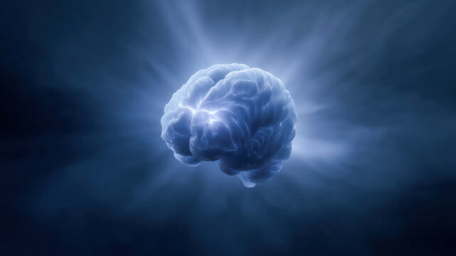 Brain glow blue light aura energy neural abstract creativity technology glowing blue brain with soft light aura and pulsing energy suggests neural abstract creativity and modern information flow