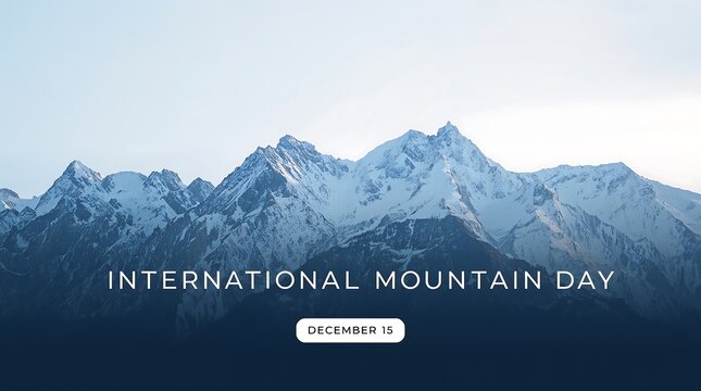 International mountain day banner with snowy alpine peaks and typography