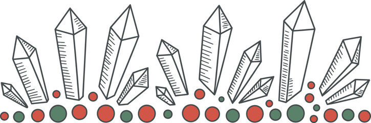 Hand-Drawn Crystal Cluster Border with Red and Green Dots