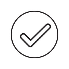 Black and White Check Mark in Circle Icon Outline Design