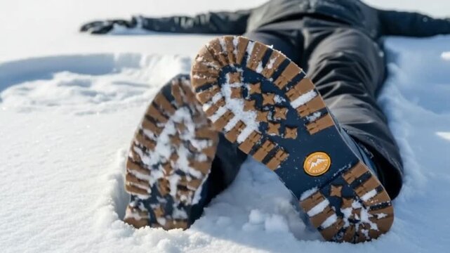 Relaxing in a pristine snowy landscape, the rugged soles of these winter boots offer reliable grip and comfort, perfect for embracing the tranquil cold of nature's embrace