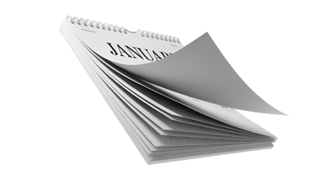 A calendar turning pages, showing the month of January.