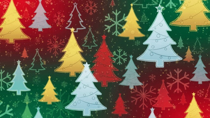 Colorful Stylized Christmas Trees and Snowflakes Festive Pattern Background
