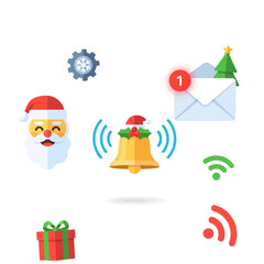 Vibrant Flat Design Christmas and Technology Icons Set with Holiday Notifications and Communication Symbols