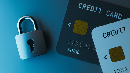 Credit Card Security Lock Padlock Protection Banking Concept. 3d rendering