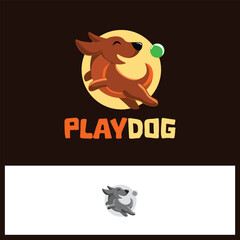 Playful Dog Mascot Logo with Ball – Cute Jumping Puppy Illustration for Pet Brands.
