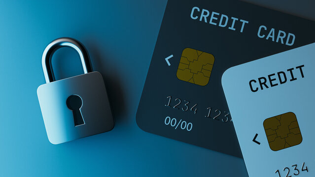 Credit Card Security Lock Padlock Protection Banking Concept. 3d rendering - Powered by Adobe