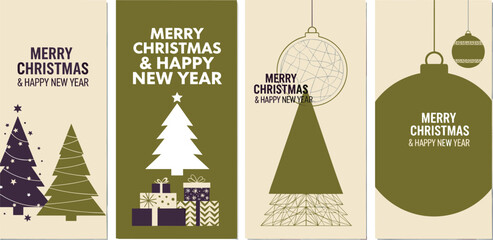 Festive Christmas & New Year Greetings Modern Holiday Cards in Olive & Purple Tones