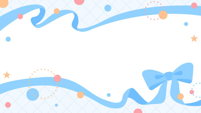 リボンのデコレーションフレーム、円形オブジェクト、ポップなデザイン、16：9サイズ