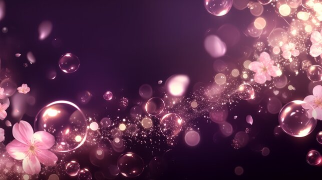 Purple bubble and flower petals, light and shadow wallpaper background poster, KPop style suitable for winter Christmas and spring Valentine's Day