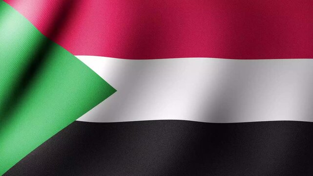 Waving Sudanese National Flag Gently in the Wind, Red White Black Green Patriotic Background, African Symbol of Unity and Sovereignty
