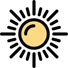 Stylized Yellow Sun Icon With Black Rays On Transparent Background Represents Brightness Warmth And Daylight Simple Solar Symbol