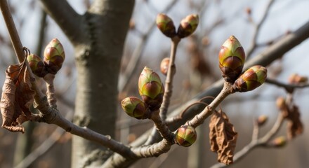 Tree Branch with Buds Against a Soft, Natural Background