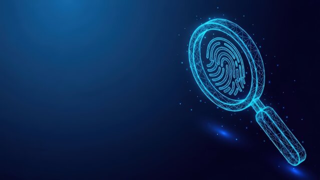 Digital fingerprint authentication security concept with glowing blue biometric pattern