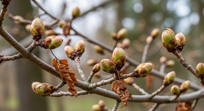Close-up of Horse Chestnut Tree Buds in Early Spring - Powered by Adobe