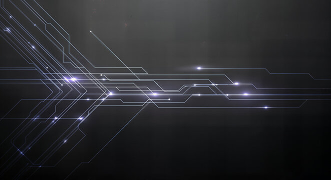 Abstract futuristic background with glowing digital circuit lines representing a network of data connections.