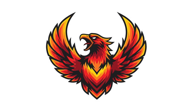 Powerful phoenix rising with vibrant wings, a symbol of rebirth and strength, ideal for gaming, sports, or branding projects needing a fiery edge