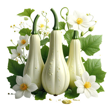 Artistic Pointed Gourd Arrangement with Flowers &mdash; Isolated on Transparent Background
