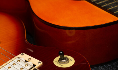 Two guitars macro for background with texture