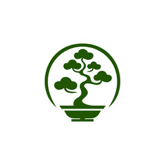 A clean green minimalist bonsai tree logo featuring smooth curves