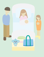 A vector art of a newborn baby inside the hospital. 