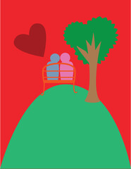A vector art of a couple dating up on a hill. 