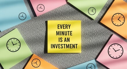 A yellow sticky note with motivational text emphasizing time investment