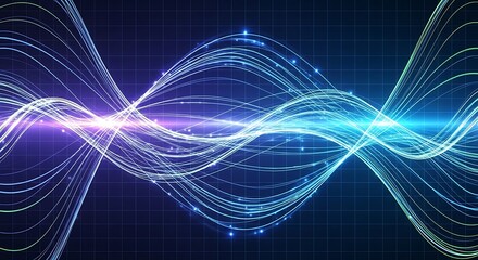 Abstract Sound Waveform With Blue And Purple Light Trails