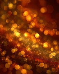 Warm golden and red Christmas-lights bokeh background &mdash; soft glowing circles and dreamy festive texture
