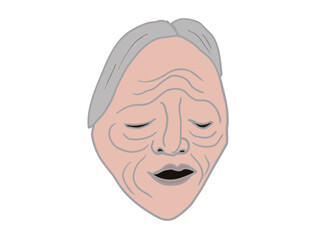 Illustration of a mask of an old woman's face from classical Japanese performing arts