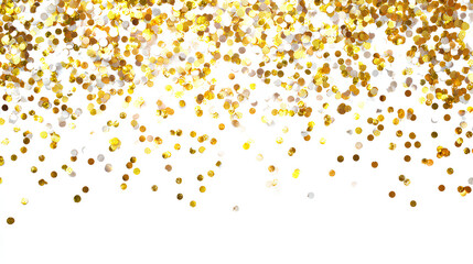 Sparkle, shiny, gold, decoration, bokeh elegant gold confetti with white background. This overlay enhances weddings, parties, or glamorous invitation designs 