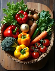 Abundant Wicker Basket Filled with Fresh Garden Vegetables