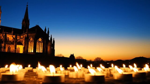 Feast of St. Francis Xavier video, Blue gold gradient, church silhouette glowing