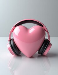 Pink Heart Wearing Headphones Listening to Music