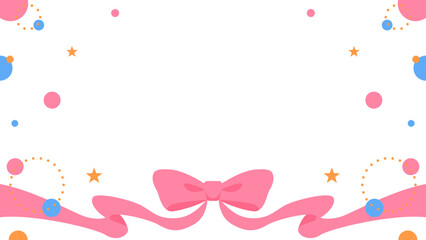 リボンのデコレーションフレーム、円形オブジェクト、ポップなデザイン、16：9サイズ