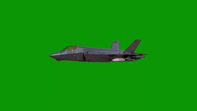 Fighter jet in a smooth flying motion with a green screen background, suitable for action-packed sequences.