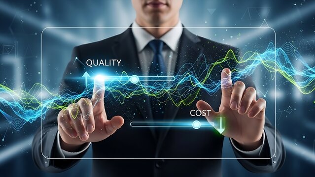 Optimize Business Performance with Quality and Cost Balance, Professional Visual for Strategy and Financial Success, Elegant Data Analysis Presentation