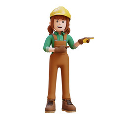 Female Handywoman Construction Worker Pointing to the side