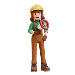 Female Handywoman Construction Worker Holding a Megaphone