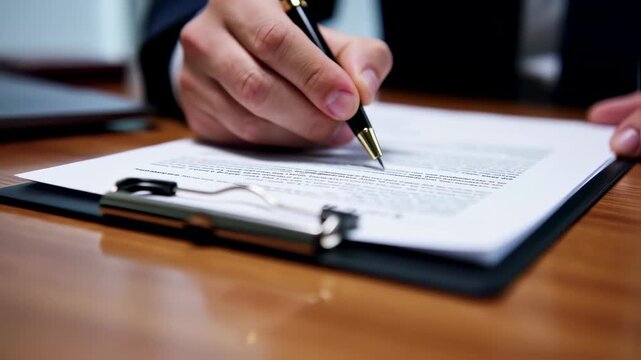 Signing Documents - Business Professional Completing Paperwork with Pen.