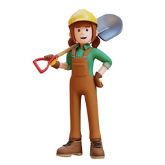 Female Handywoman Construction Worker holding a shovel
