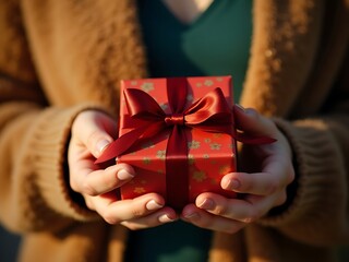 Hands Holding a Festive Christmas Gift