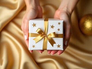 Hands Holding a Festive Christmas Gift