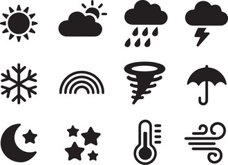 Fototapeta premium Weather icons forecast sunshine, rain, and storms