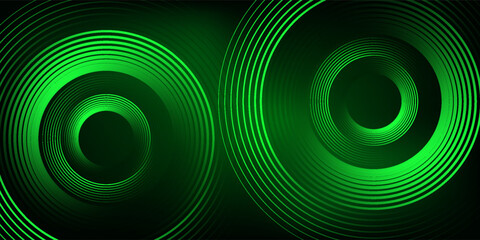 3D green techno abstract background overlap layer on dark space with glowing circle lines decoration. Modern graphic design element future style concept for banner, flyer, card, or brochure cover