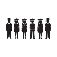 graduation, graduate, student, cap, gown, silhouette, vector, education, academic, success, achievement, ceremony, university, college, school, children, boys, girls, diverse, group, icon, graphic, bl