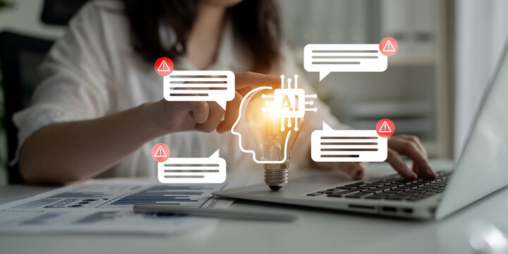 Engaging concept illustrating the fusion of technology and human creativity. The image shows a light bulb symbolizing ideas alongside chat bubbles indicating communication and alerts. Gantry
